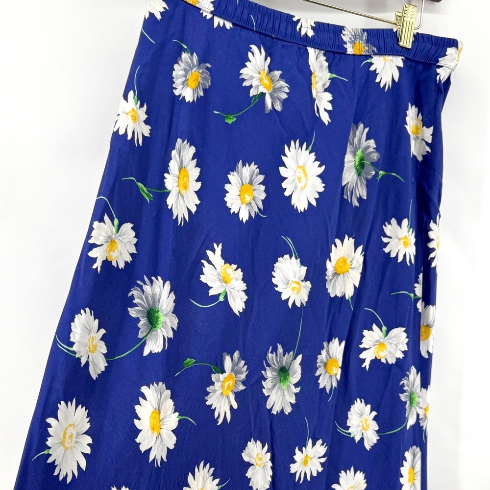 Jones New York Sport Maxi Skirt Womens M Blue Daisy Rayon 90s Cottagecore Vtg